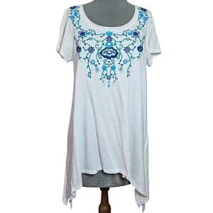 White Cotton Embroidered Embellished Tee Shirt Size Small
